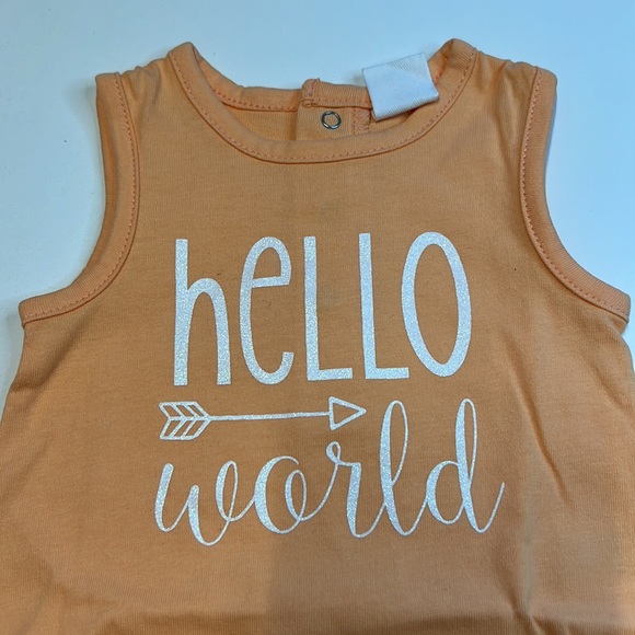 Starting Out Orange Romper w/ White Glitter “Hello World” Decal, NWT! - Picture 3 of 4